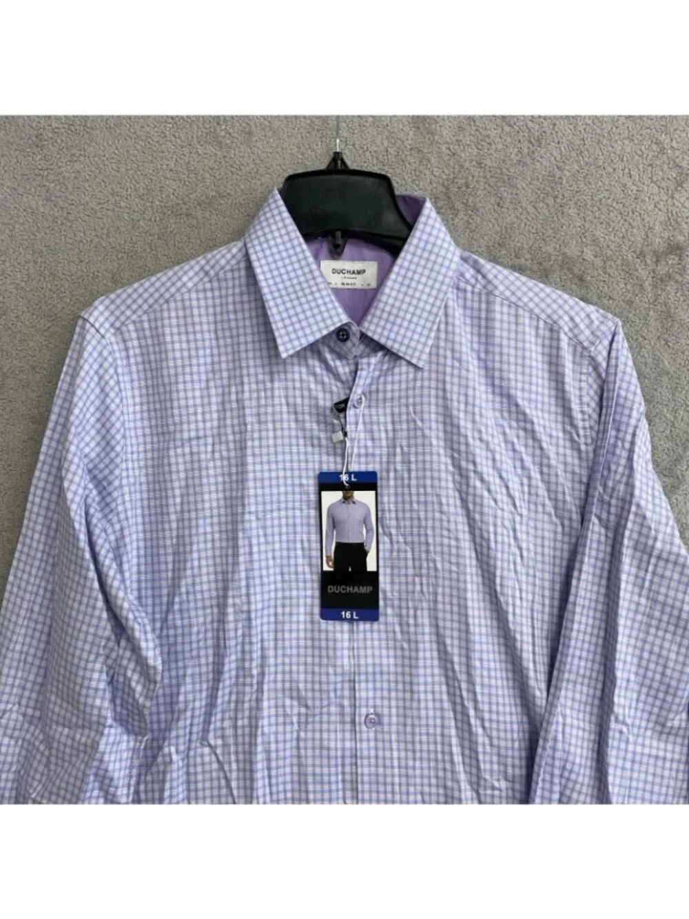 NWT Duchamp Men's L Slim Fit Lavender Checkered Button-Up Dress Shirt J2000